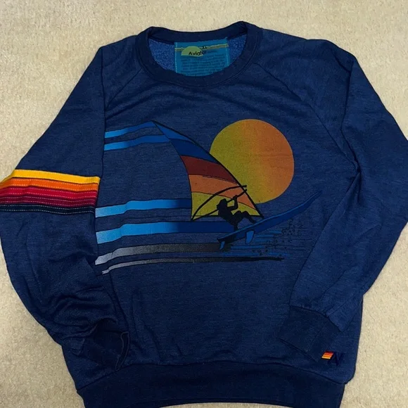 Aviator Nation unisex Sweater in Navy with Sunset Graphic
